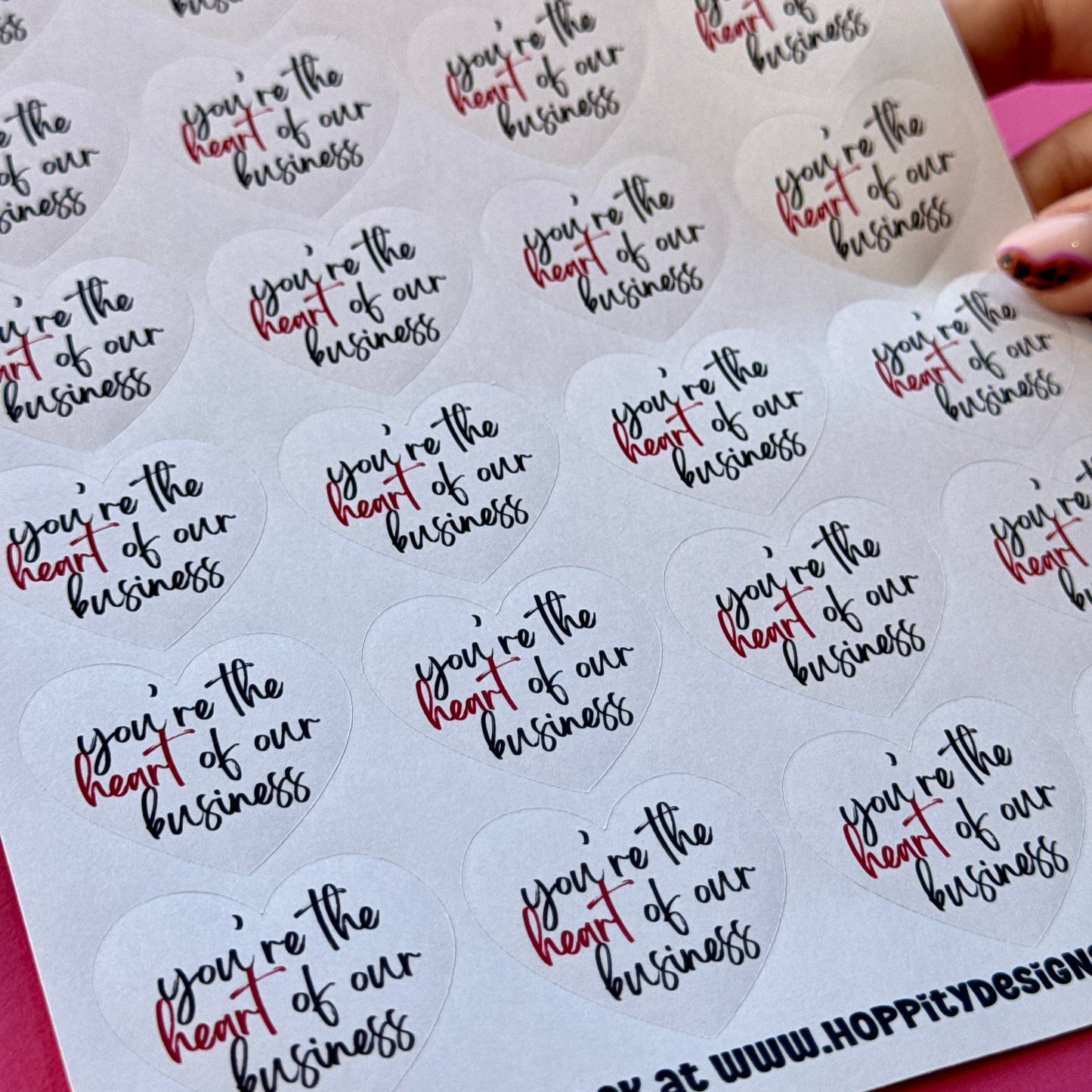 Heart Shaped 'You're the Heart of Our Business' Stickers