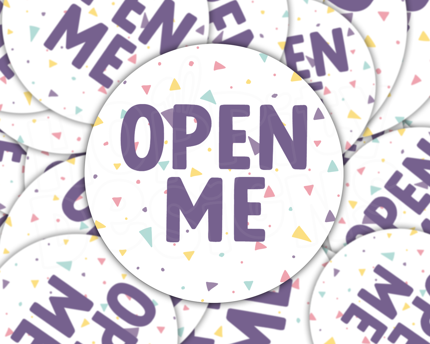 Confetti 'Open Me' Round Parcel Stickers