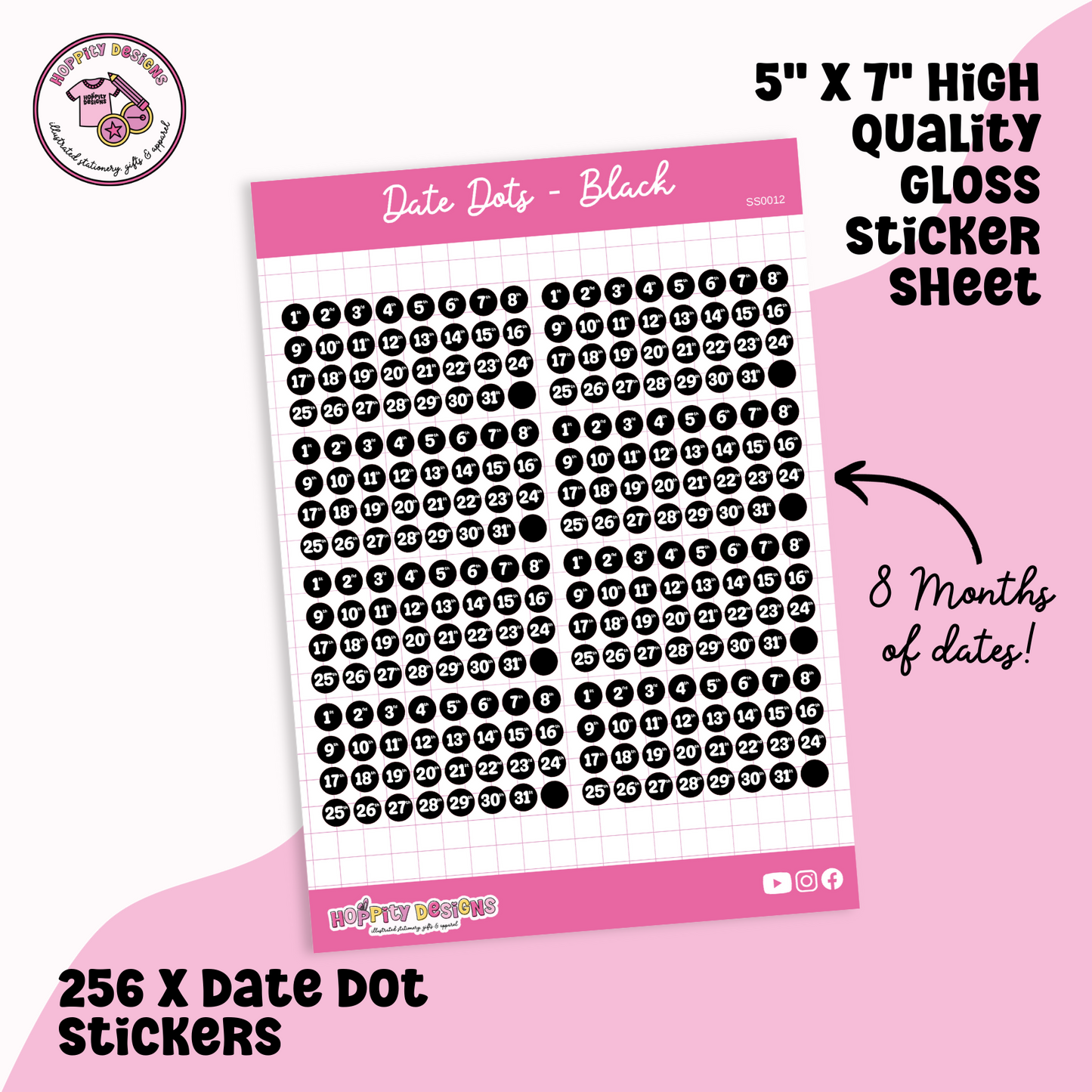 Date Dot Sticker Sheet - Black - SS0012
