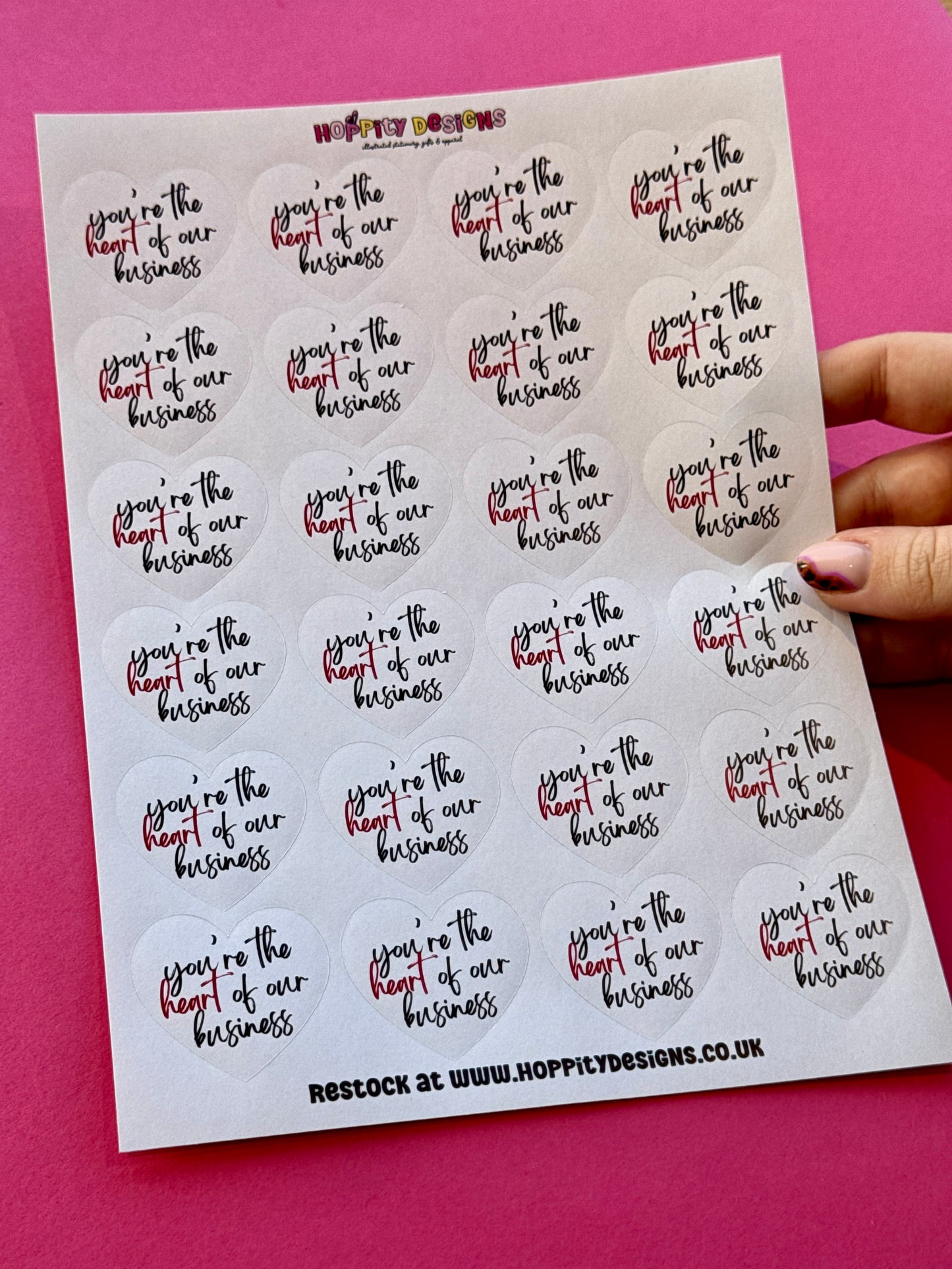 Heart Shaped 'You're the Heart of Our Business' Stickers