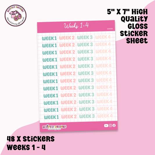 Weeks 1-4 Planner Sticker Sheet - SS0008