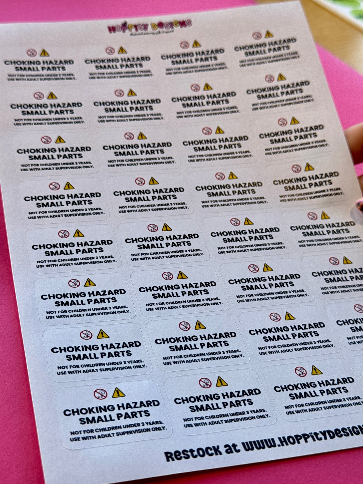 Choking Hazard Warning Stickers
