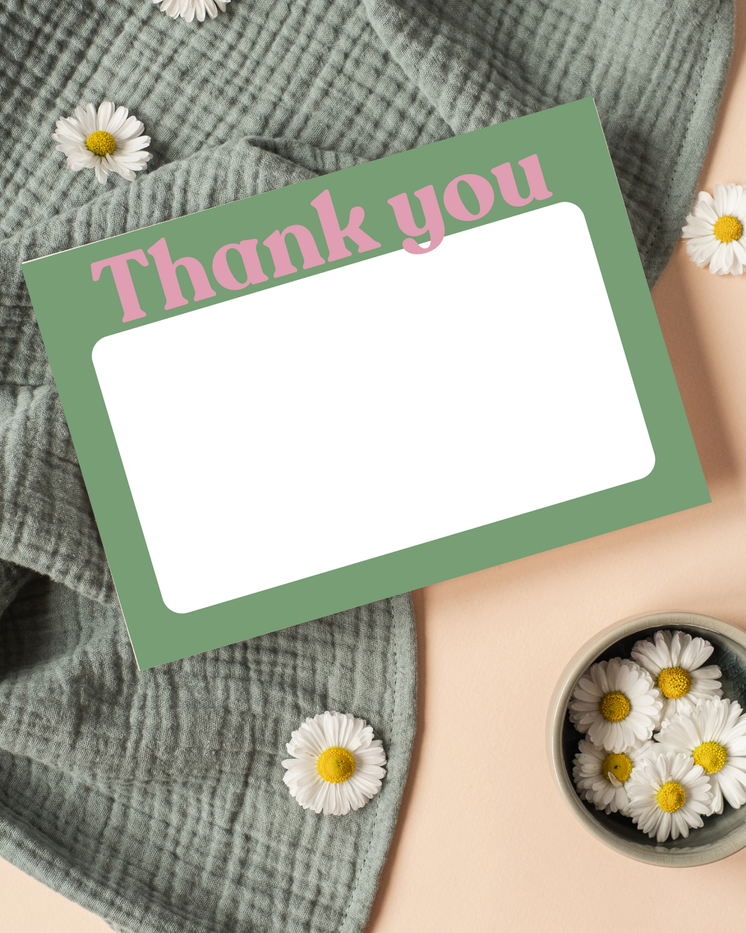 Green & Dusky Pink Thank You Cards A6