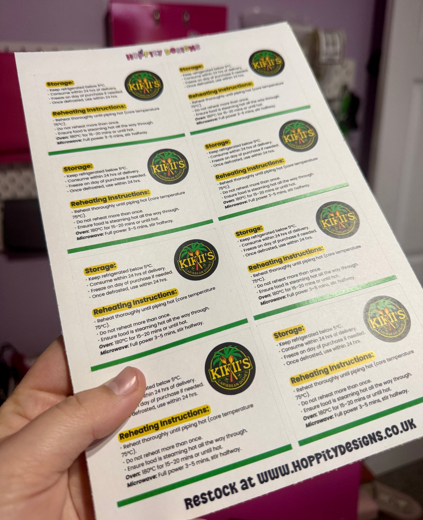 Reheating Instructions Labels