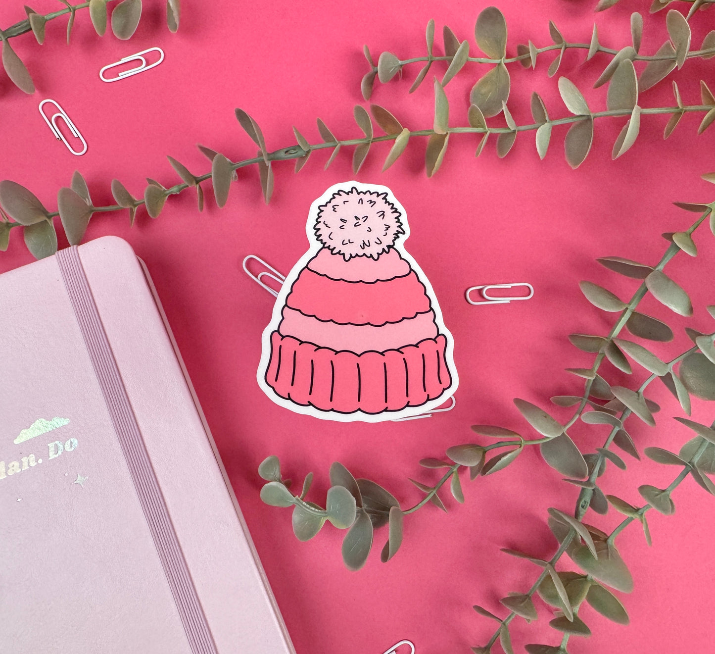 Pink Woolly Hat Die Cut Sticker