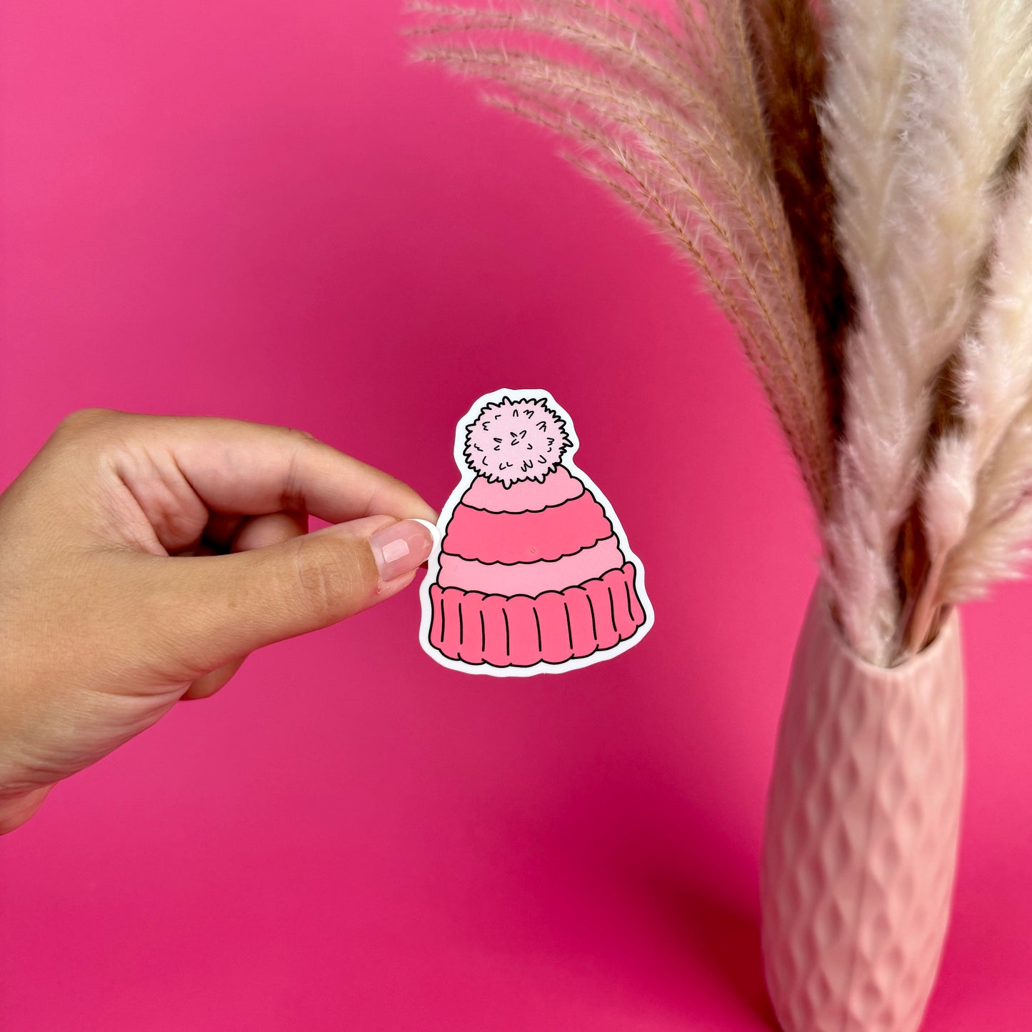 Pink Woolly Hat Die Cut Sticker