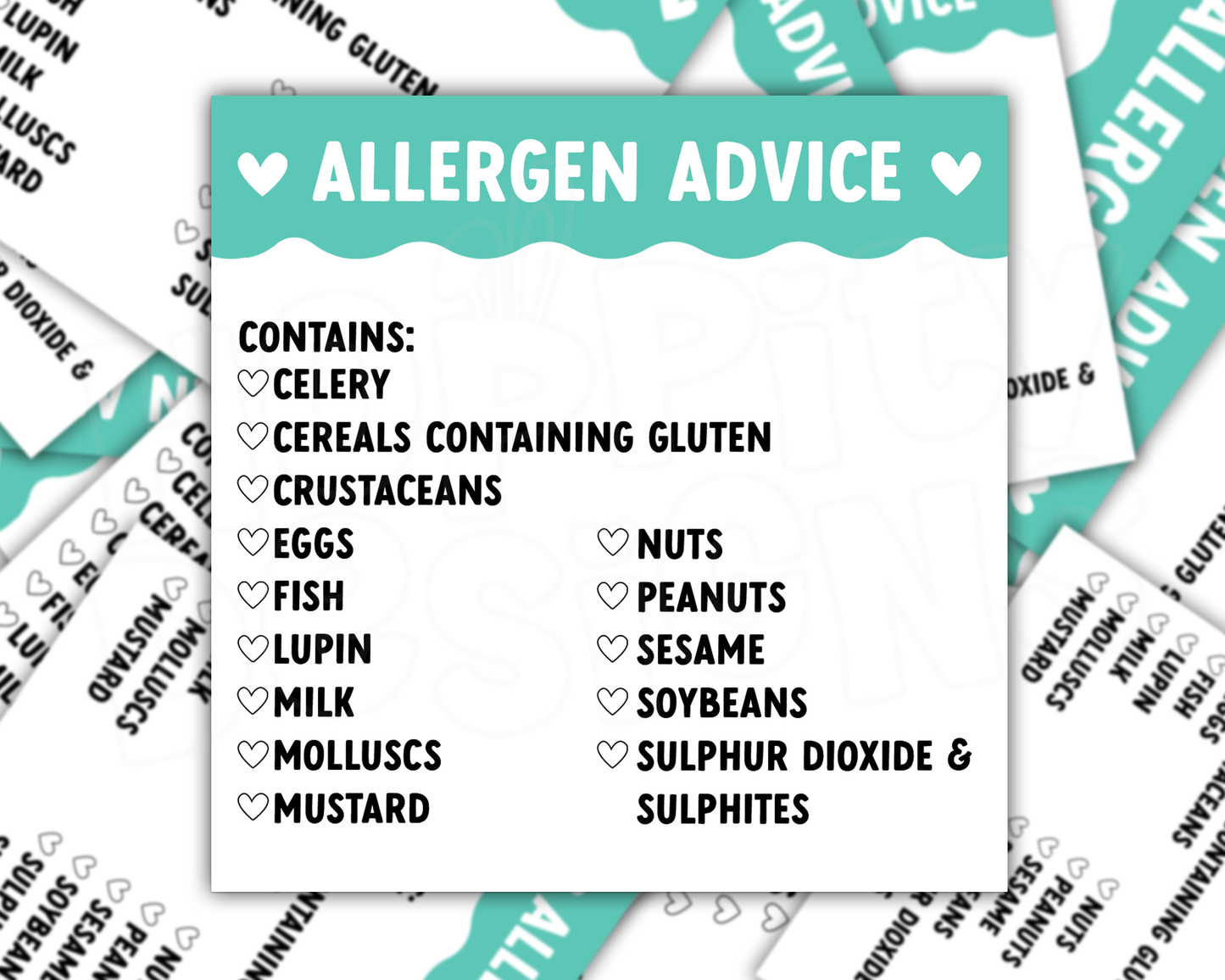 Scalloped Allergen Stickers 50mm x 50mm - Choose Your Colour