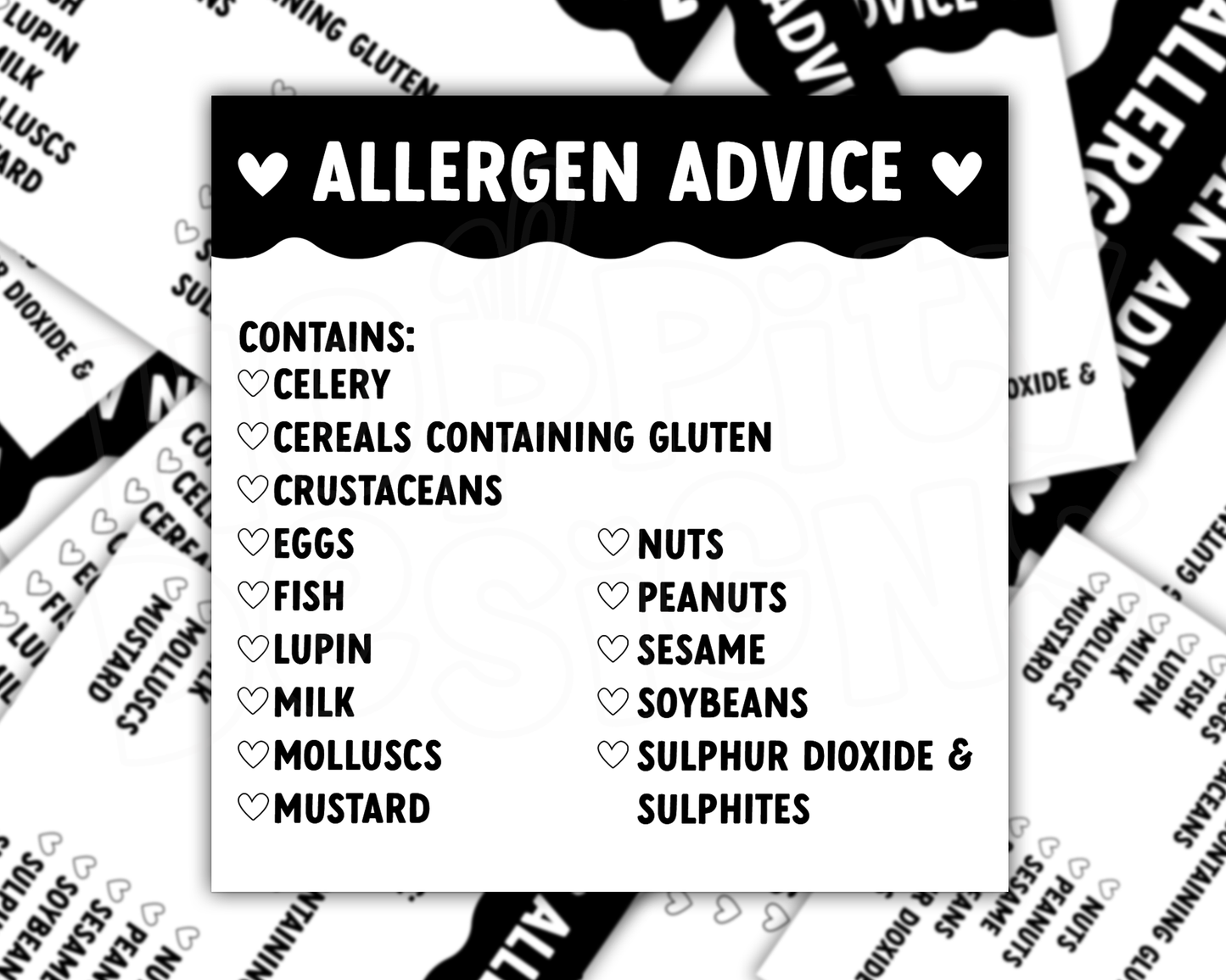 Scalloped Allergen Stickers 50mm x 50mm - Choose Your Colour