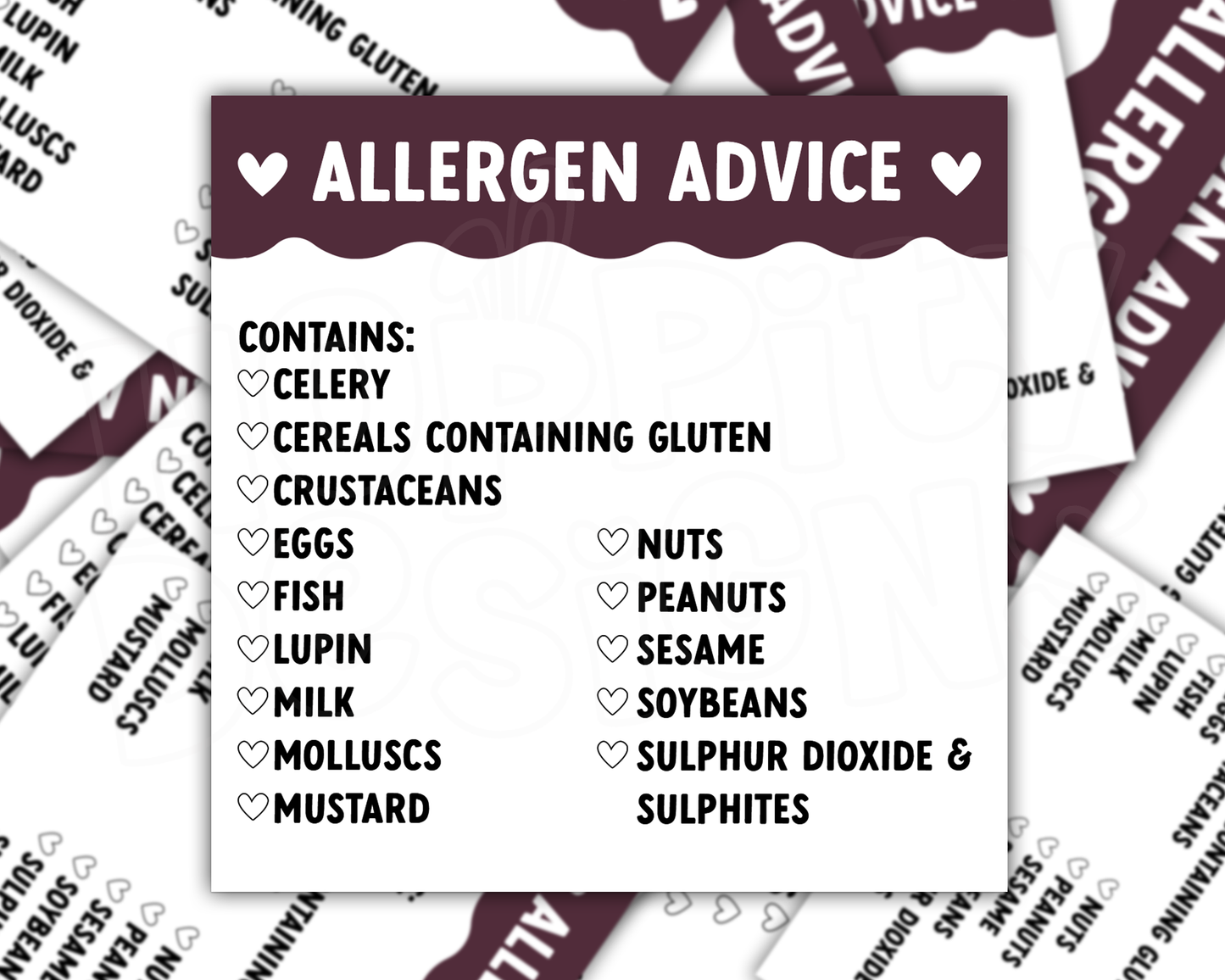 Scalloped Allergen Stickers 50mm x 50mm - Choose Your Colour