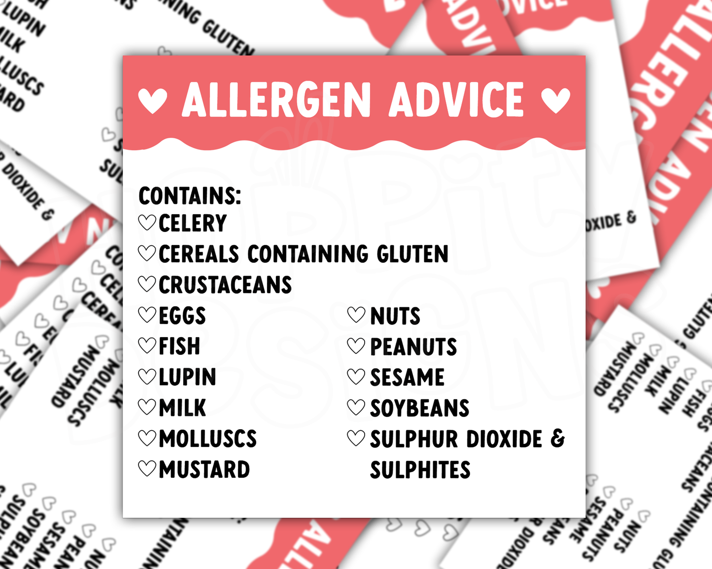 Scalloped Allergen Stickers 50mm x 50mm - Choose Your Colour