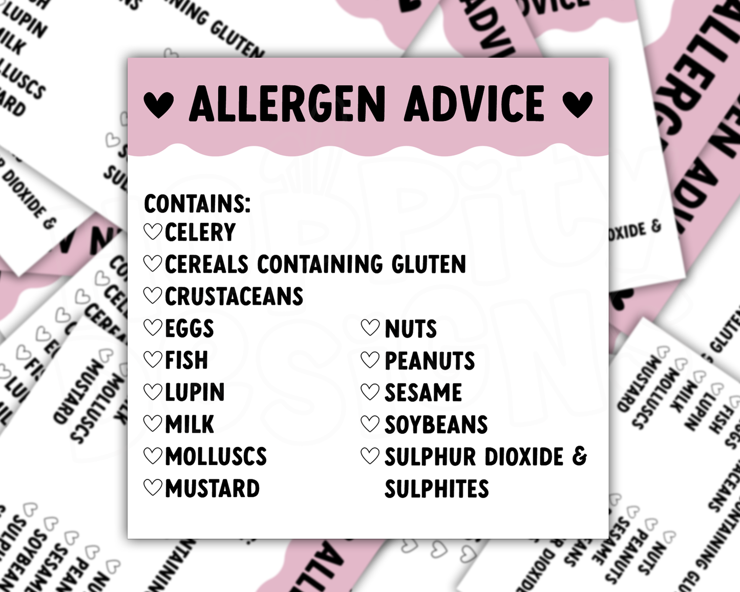Scalloped Allergen Stickers 50mm x 50mm - Choose Your Colour