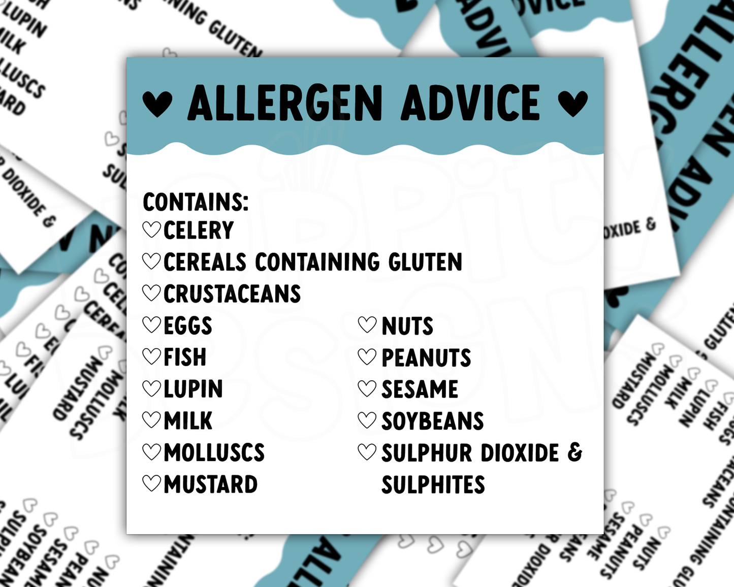Scalloped Allergen Stickers 50mm x 50mm - Choose Your Colour