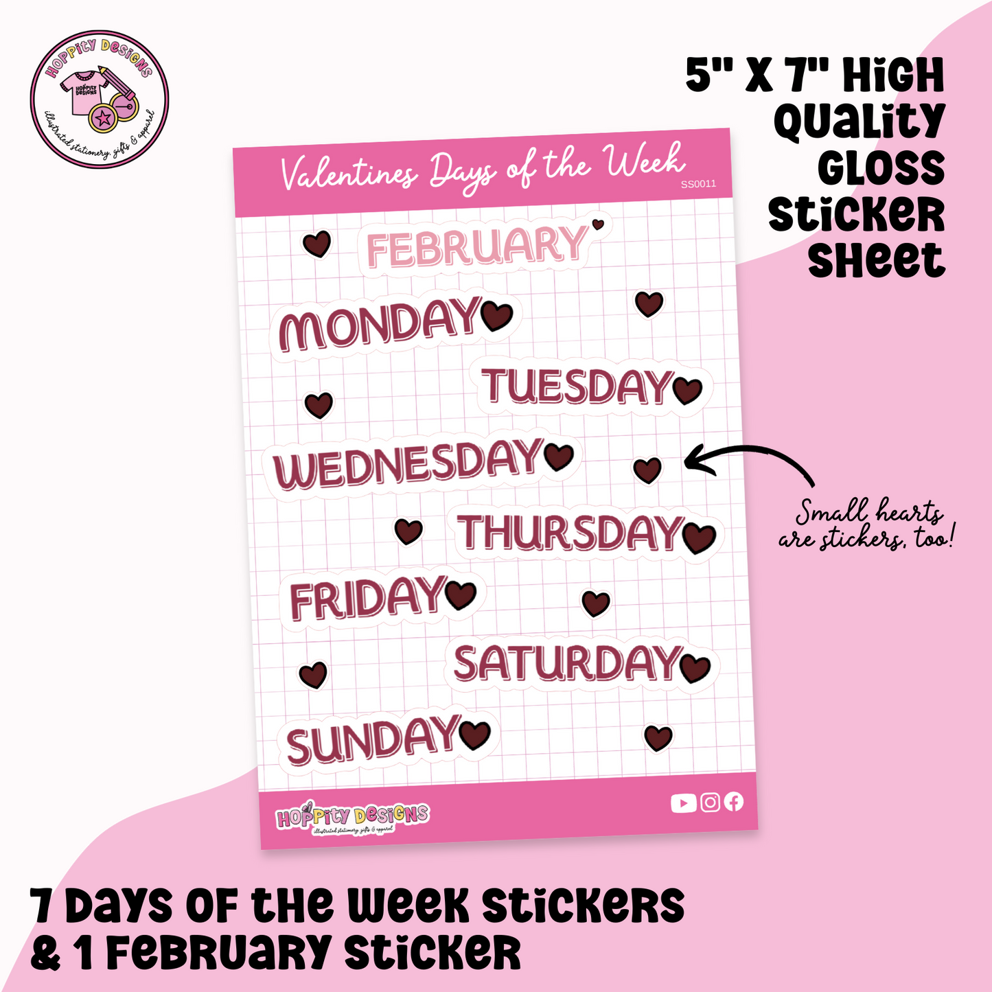 Valentine's Days of the Week Sticker Sheet - SS0011