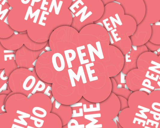Pastel Red 'Open Me' Flower Shaped Parcel Stickers