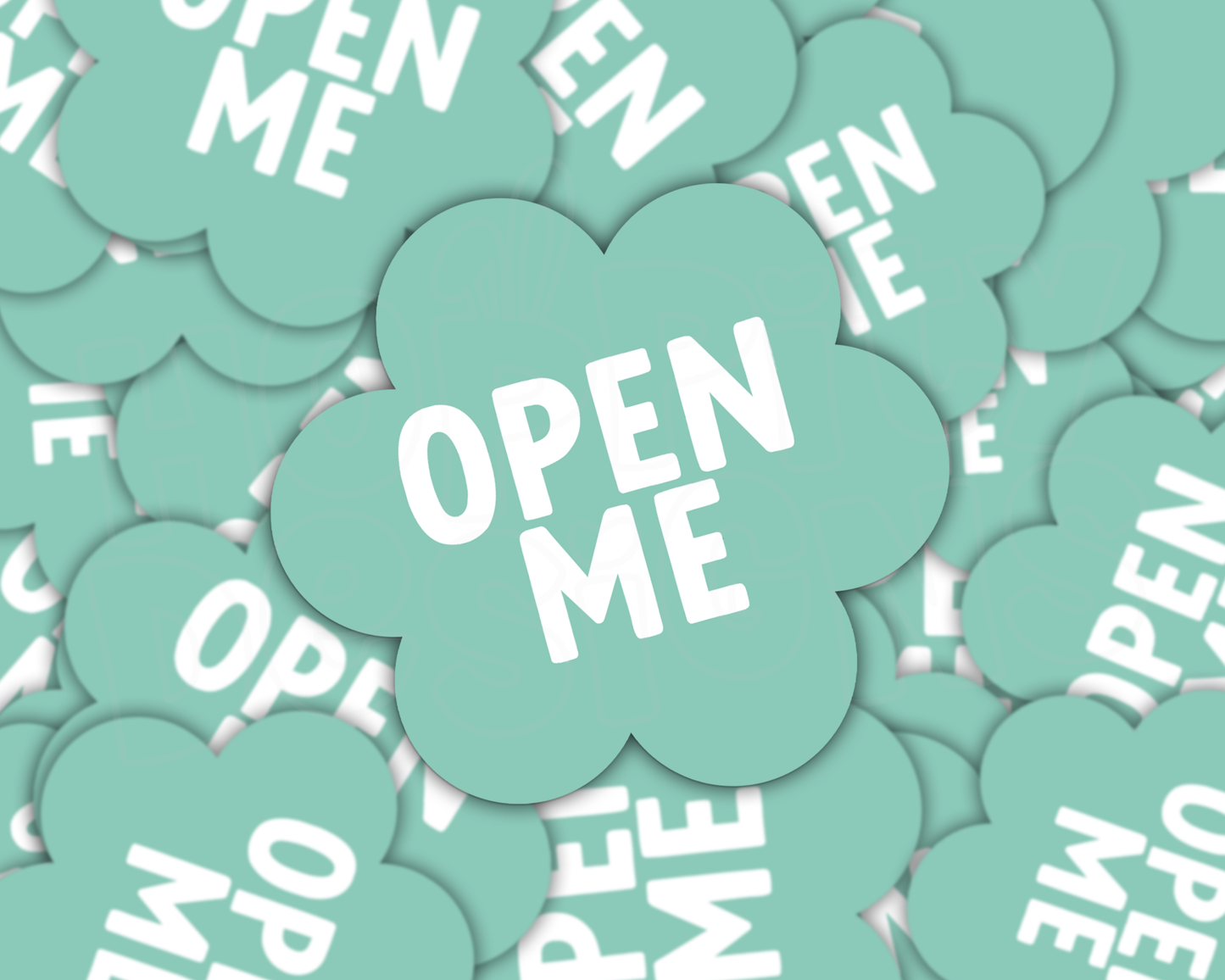 Mint 'Open Me' Flower Shaped Parcel Stickers