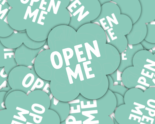 Mint 'Open Me' Flower Shaped Parcel Stickers