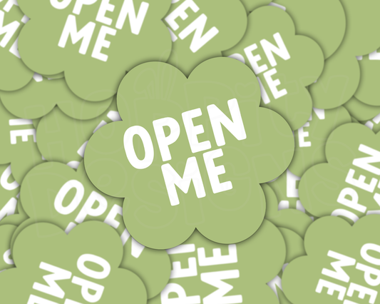 Green 'Open Me' Flower Shaped Parcel Stickers