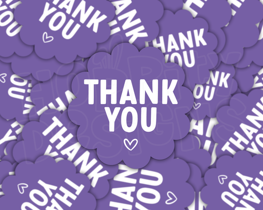Purple Thank You Stickers with Scalloped Edge