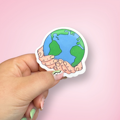 World in Hands Die Cut Sticker