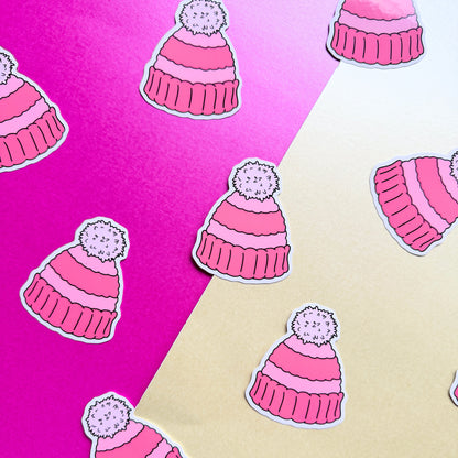 Pink Woolly Hat Die Cut Sticker