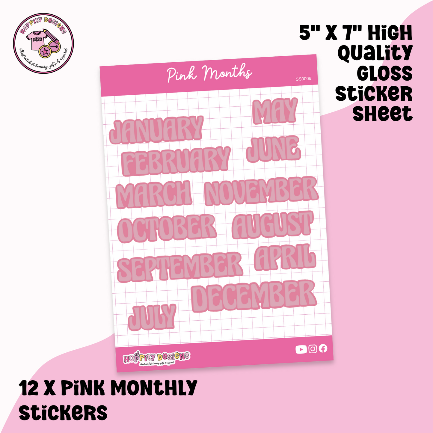 Pink Months Planner Sticker Sheet - SS0006