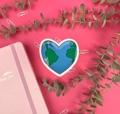 Heart Shaped Earth Die Cut Sticker