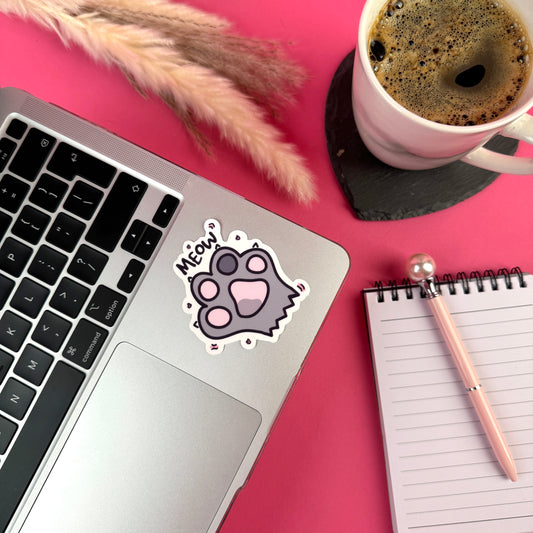 Meow Cat Paw Die Cut Sticker