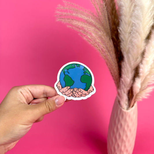 World in Hands Die Cut Sticker